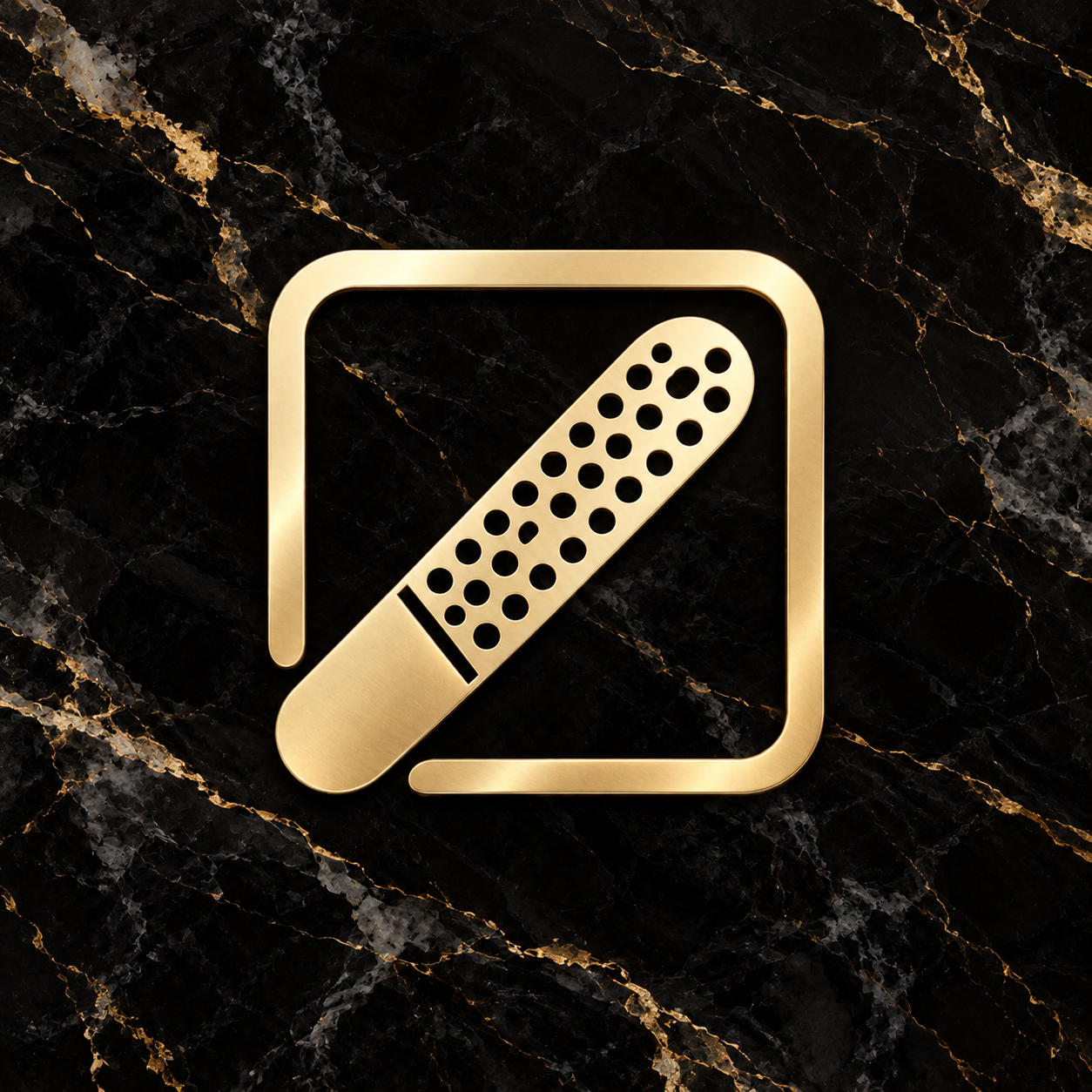 NailFile’s gold nail-file symbol on black marble